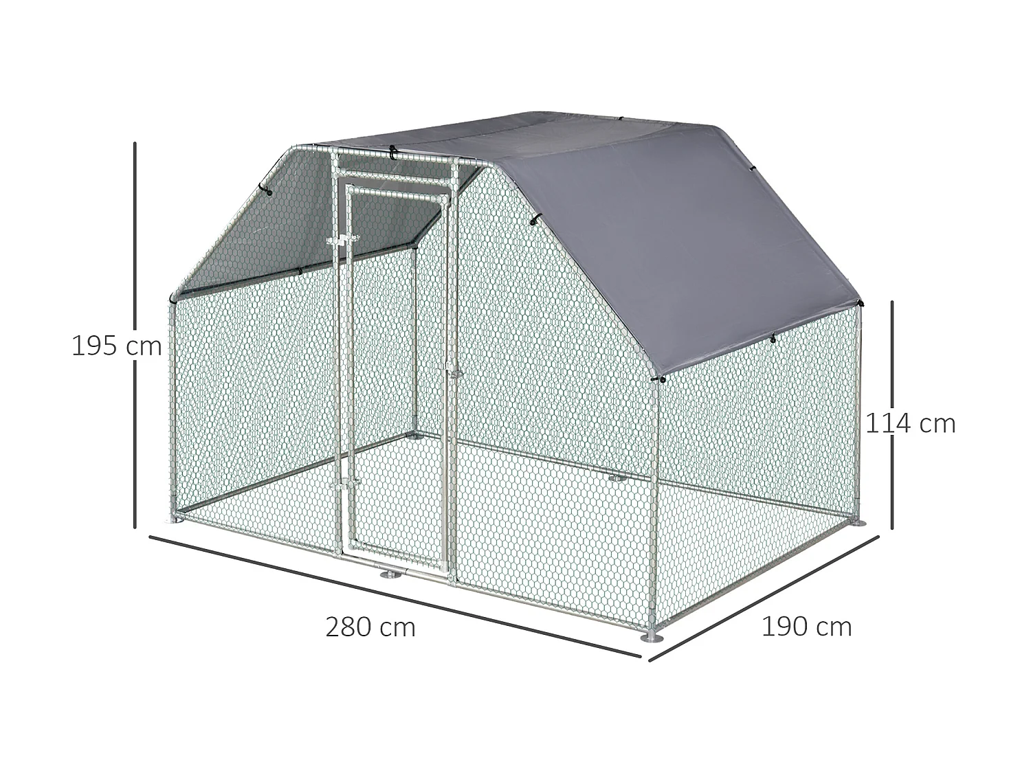 Enclos poulailler chenil 5,32 m² - parc grillagé dim. 2,8L x 1,9l x 1,95H m - poulailler chenil entièrement couvert - acier galvanisé