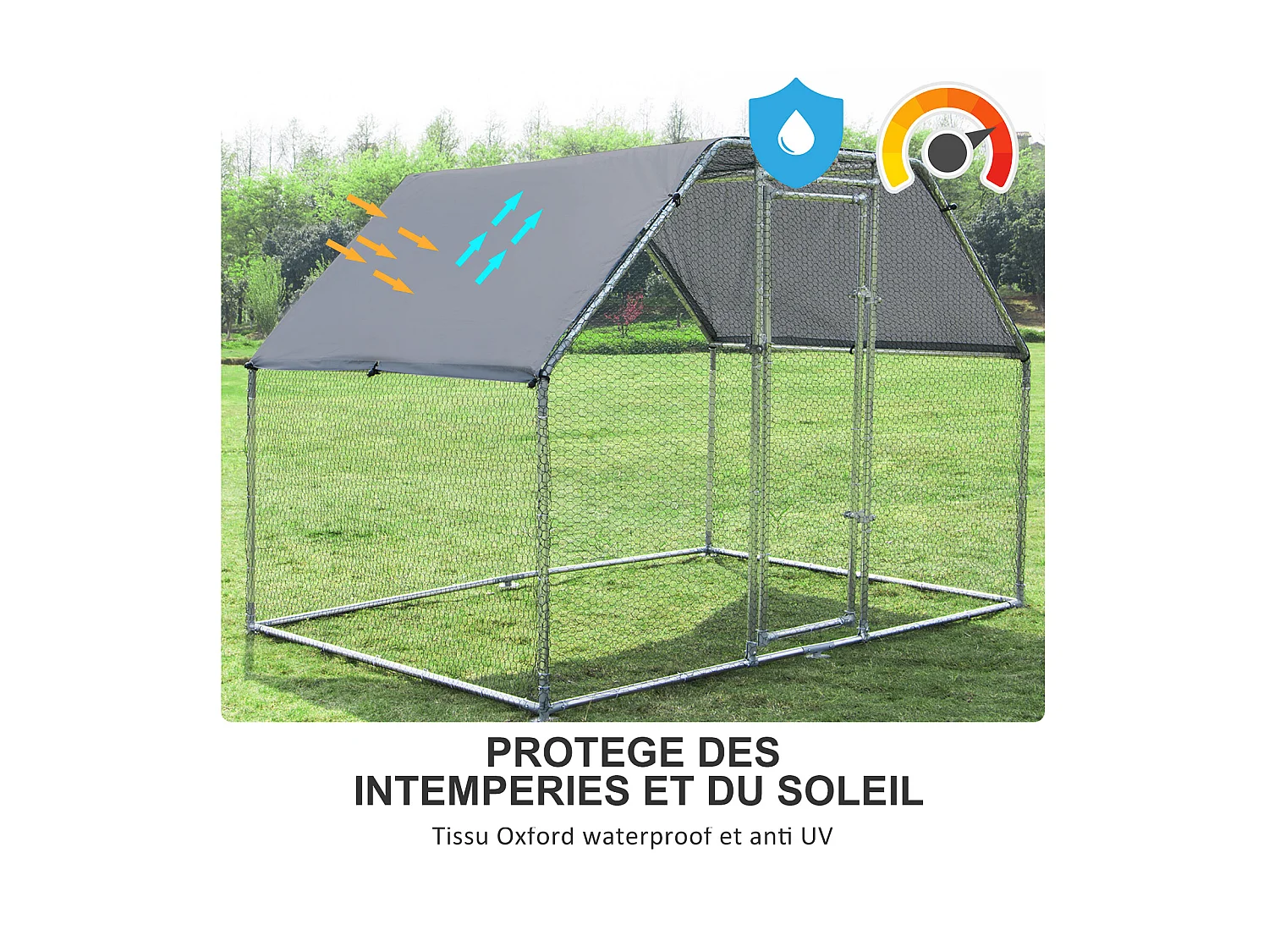Enclos poulailler chenil 5,32 m² - parc grillagé dim. 2,8L x 1,9l x 1,95H m - poulailler chenil entièrement couvert - acier galvanisé
