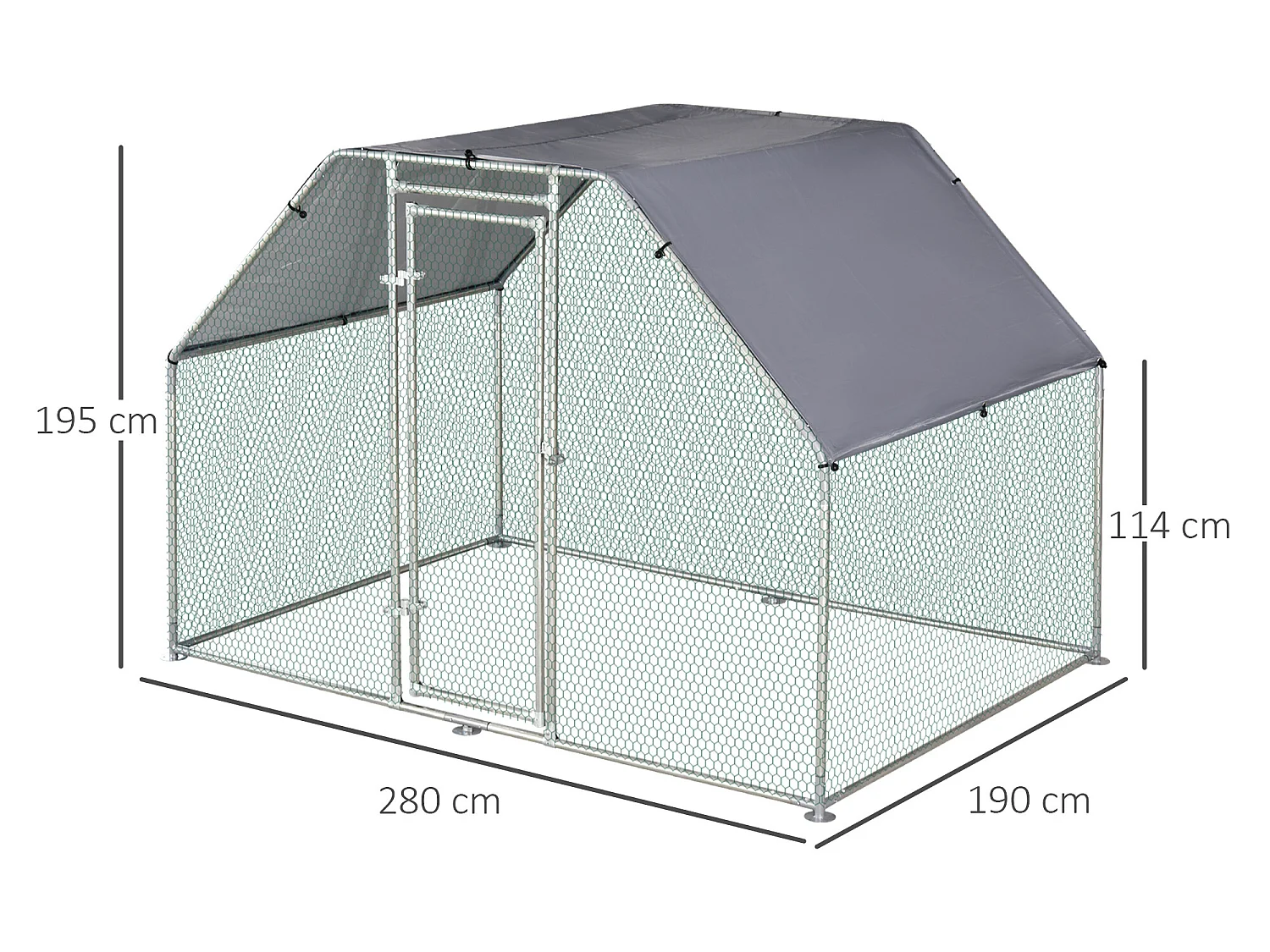 Enclos poulailler chenil 5,32 m² - parc grillagé dim. 2,8L x 1,9l x 1,95H m - poulailler chenil entièrement couvert - acier galvanisé