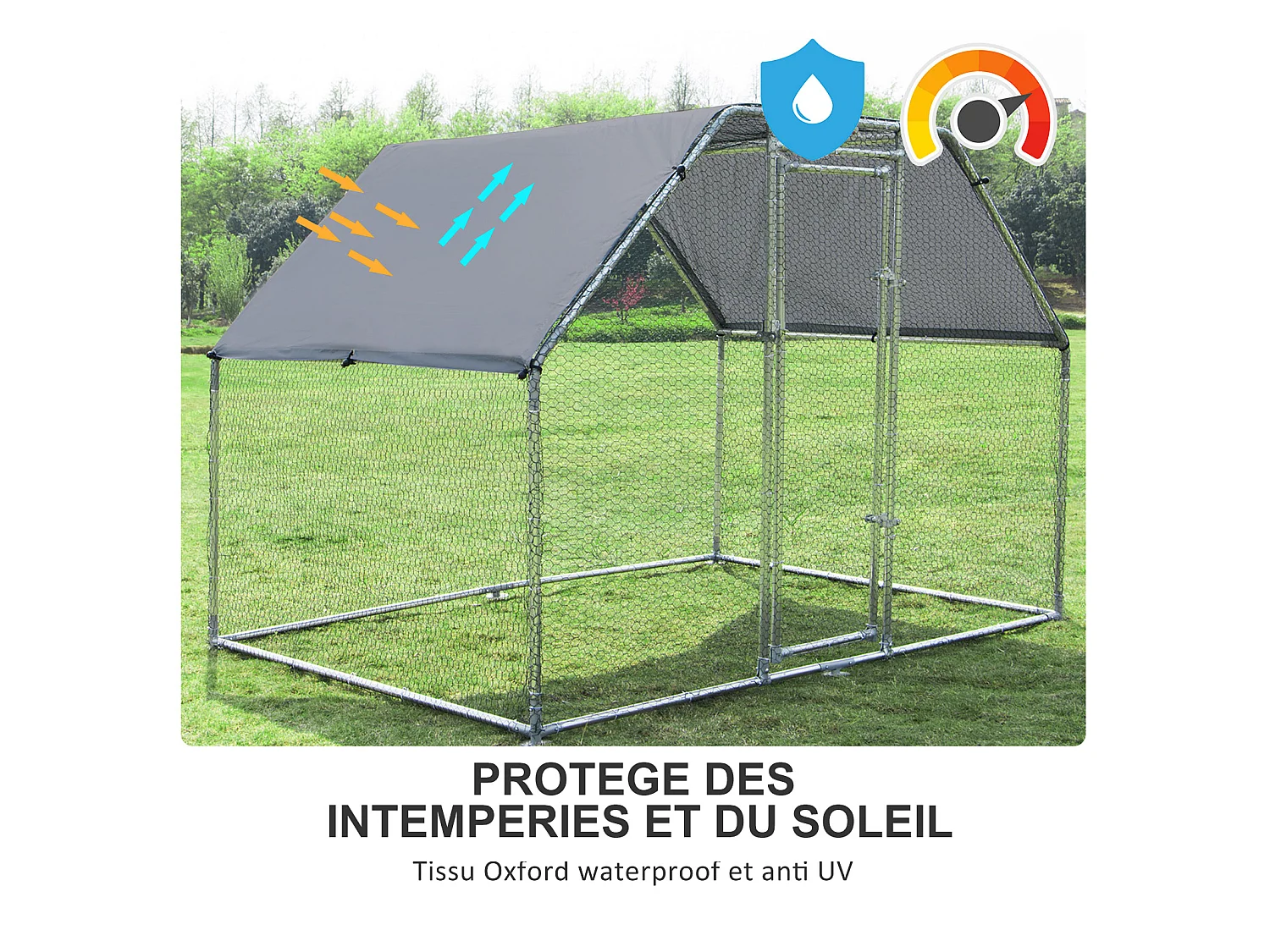 Enclos poulailler chenil 5,32 m² - parc grillagé dim. 2,8L x 1,9l x 1,95H m - poulailler chenil entièrement couvert - acier galvanisé