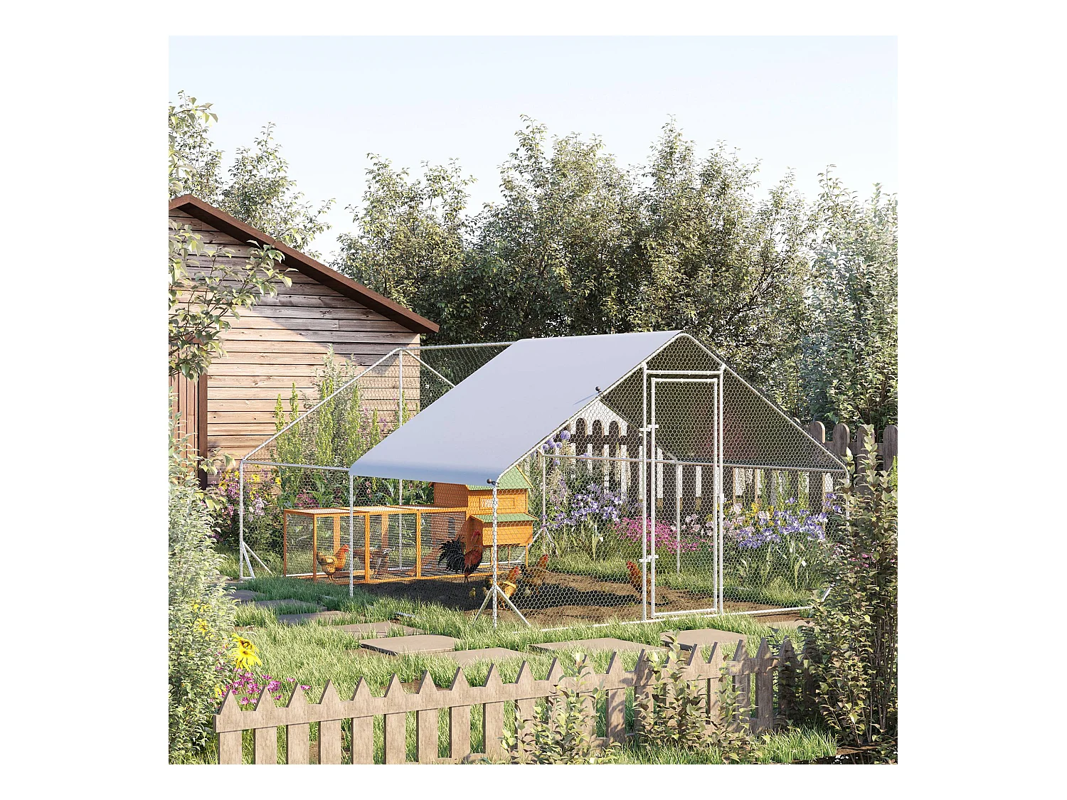 Enclos poulailler chenil 12 m² - parc grillagé dim. 4L x 3l x 2H m - espace couvert - acier galvanisé