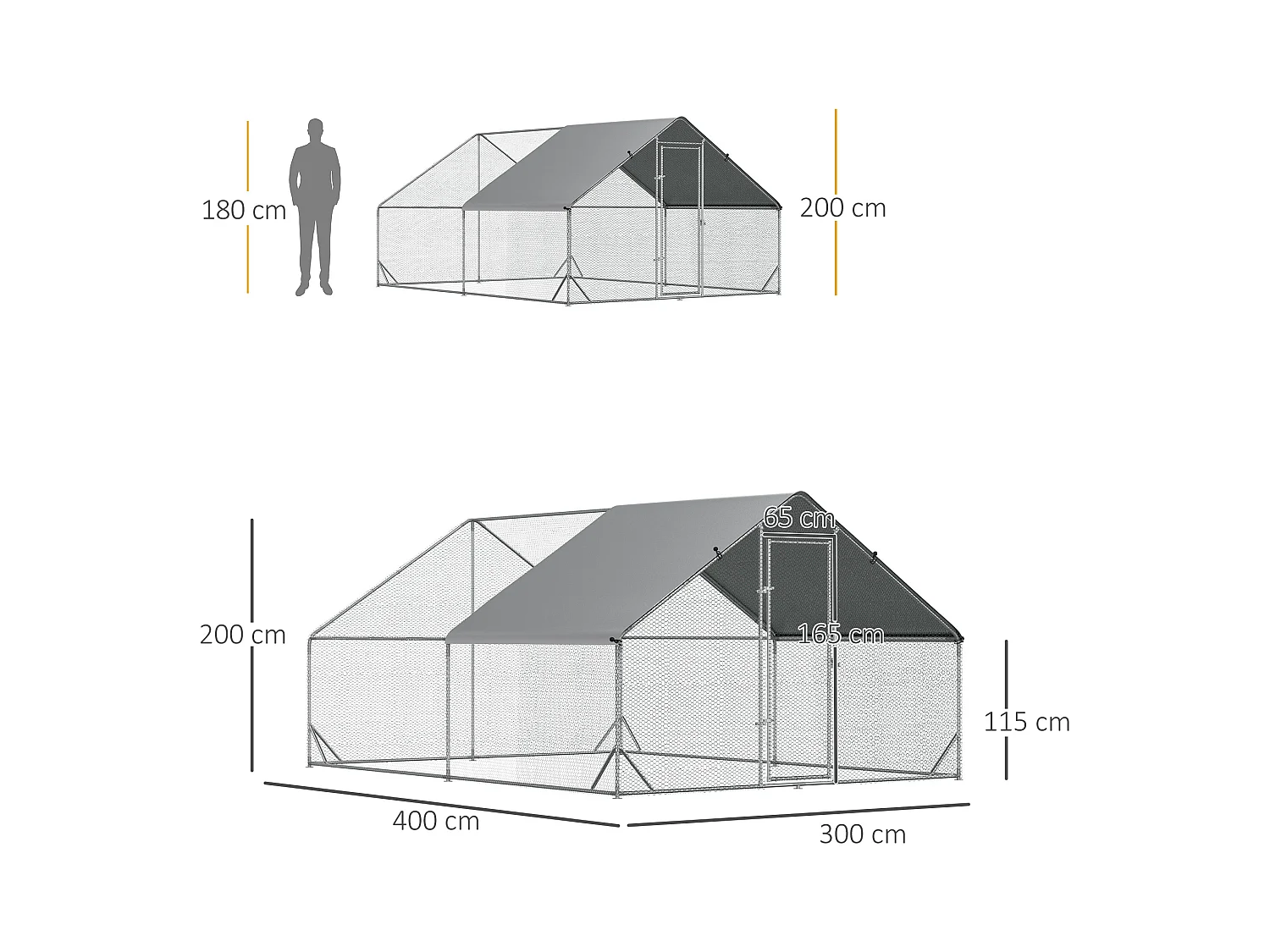 Enclos poulailler chenil 12 m² - parc grillagé dim. 4L x 3l x 2H m - espace couvert - acier galvanisé