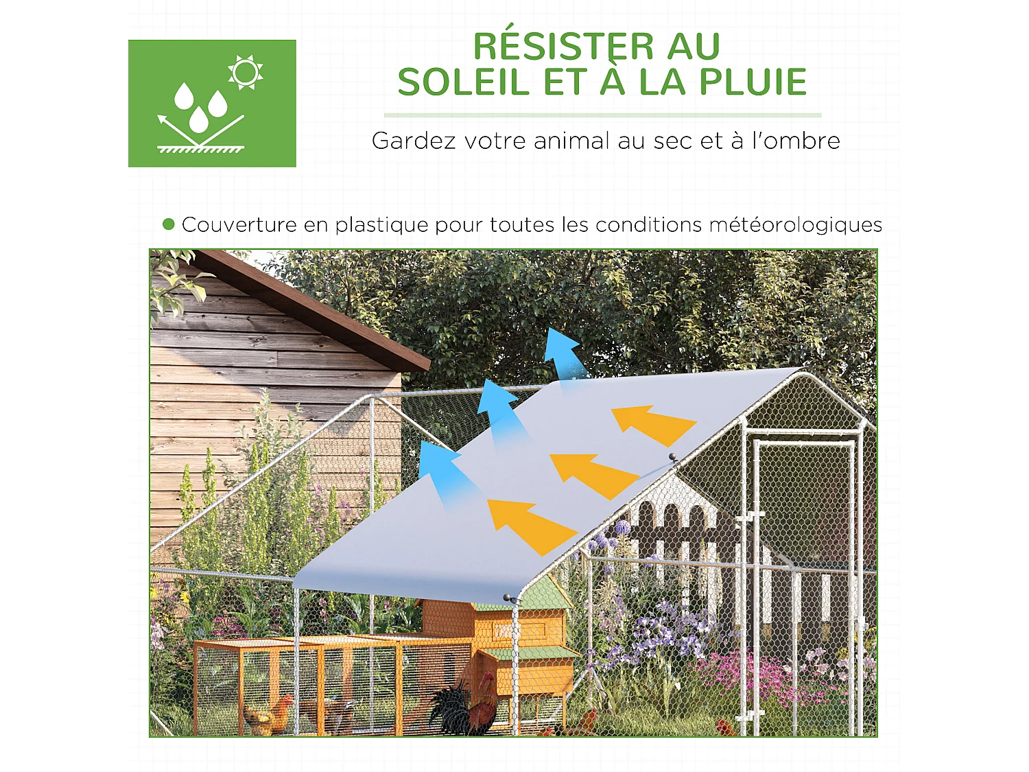 Enclos poulailler chenil 12 m² - parc grillagé dim. 4L x 3l x 2H m - espace couvert - acier galvanisé