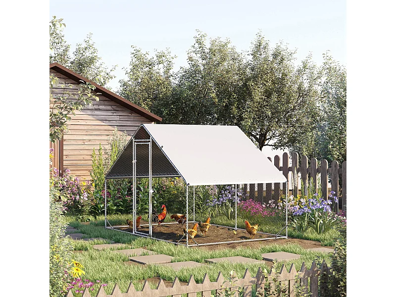 Enclos poulailler chenil 6 m² - parc grillagé dim. 3L x 2l x 2H m - poulailler chenil entièrement couvert - acier galvanisé