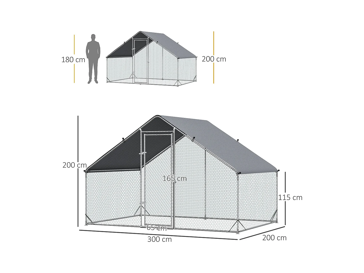 Enclos poulailler chenil 6 m² - parc grillagé dim. 3L x 2l x 2H m - poulailler chenil entièrement couvert - acier galvanisé