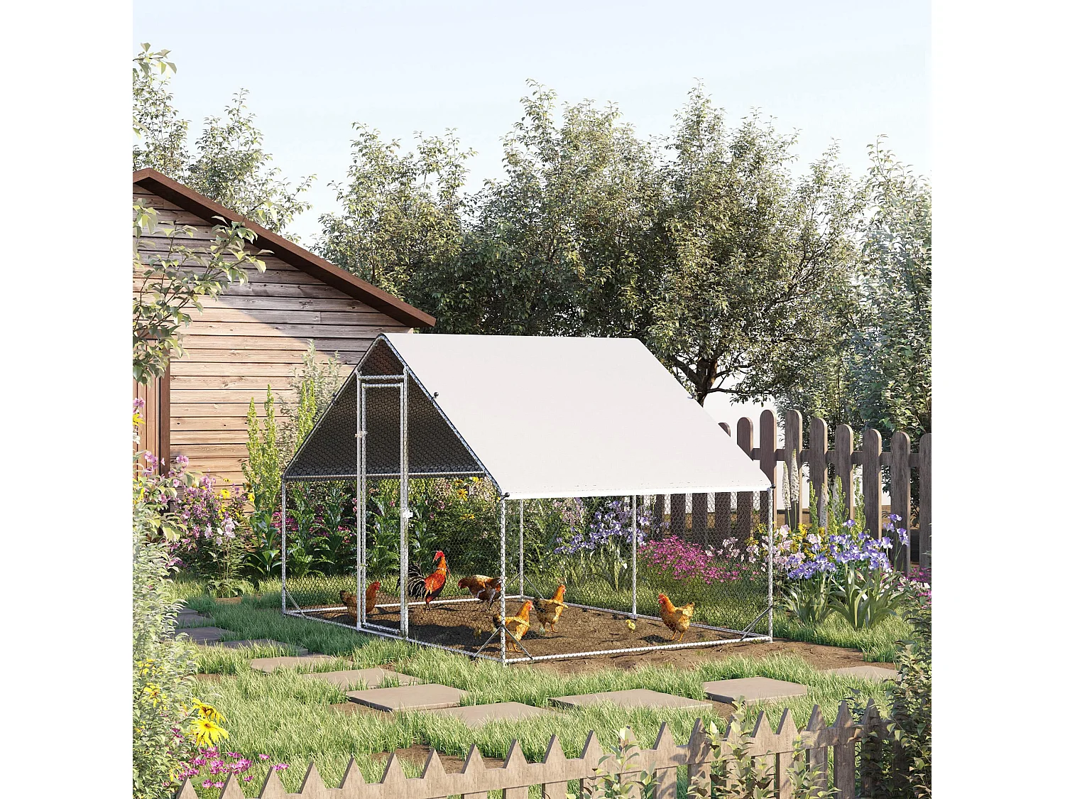 Enclos poulailler chenil 6 m² - parc grillagé dim. 3L x 2l x 2H m - poulailler chenil entièrement couvert - acier galvanisé