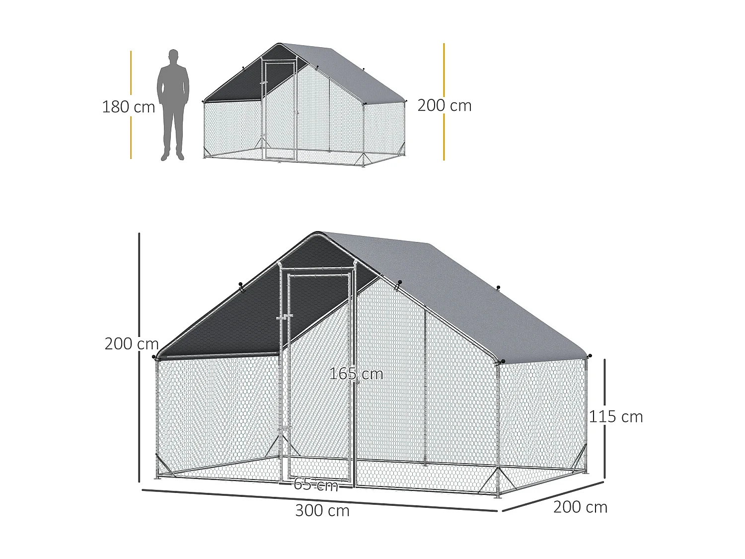 Enclos poulailler chenil 6 m² - parc grillagé dim. 3L x 2l x 2H m - poulailler chenil entièrement couvert - acier galvanisé