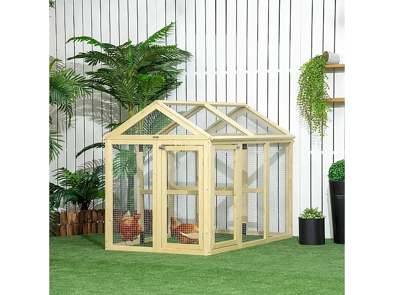Enclos poulailler chenil 1,23 m² - parc grillagé dim 140L x 88,5l x 106H cm - 2 portes verrouillables - bois sapin