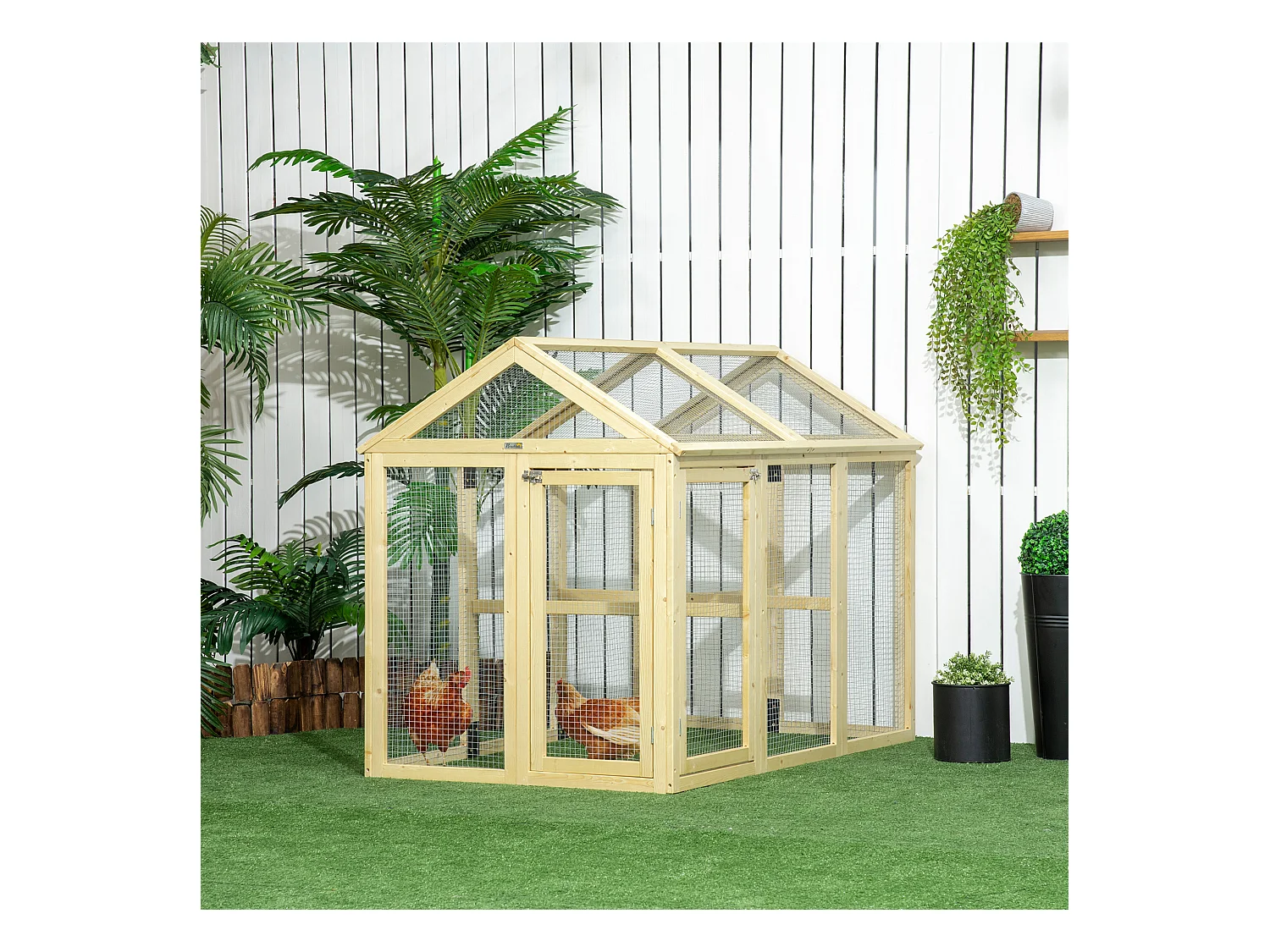 Enclos poulailler chenil 1,23 m² - parc grillagé dim 140L x 88,5l x 106H cm - 2 portes verrouillables - bois sapin