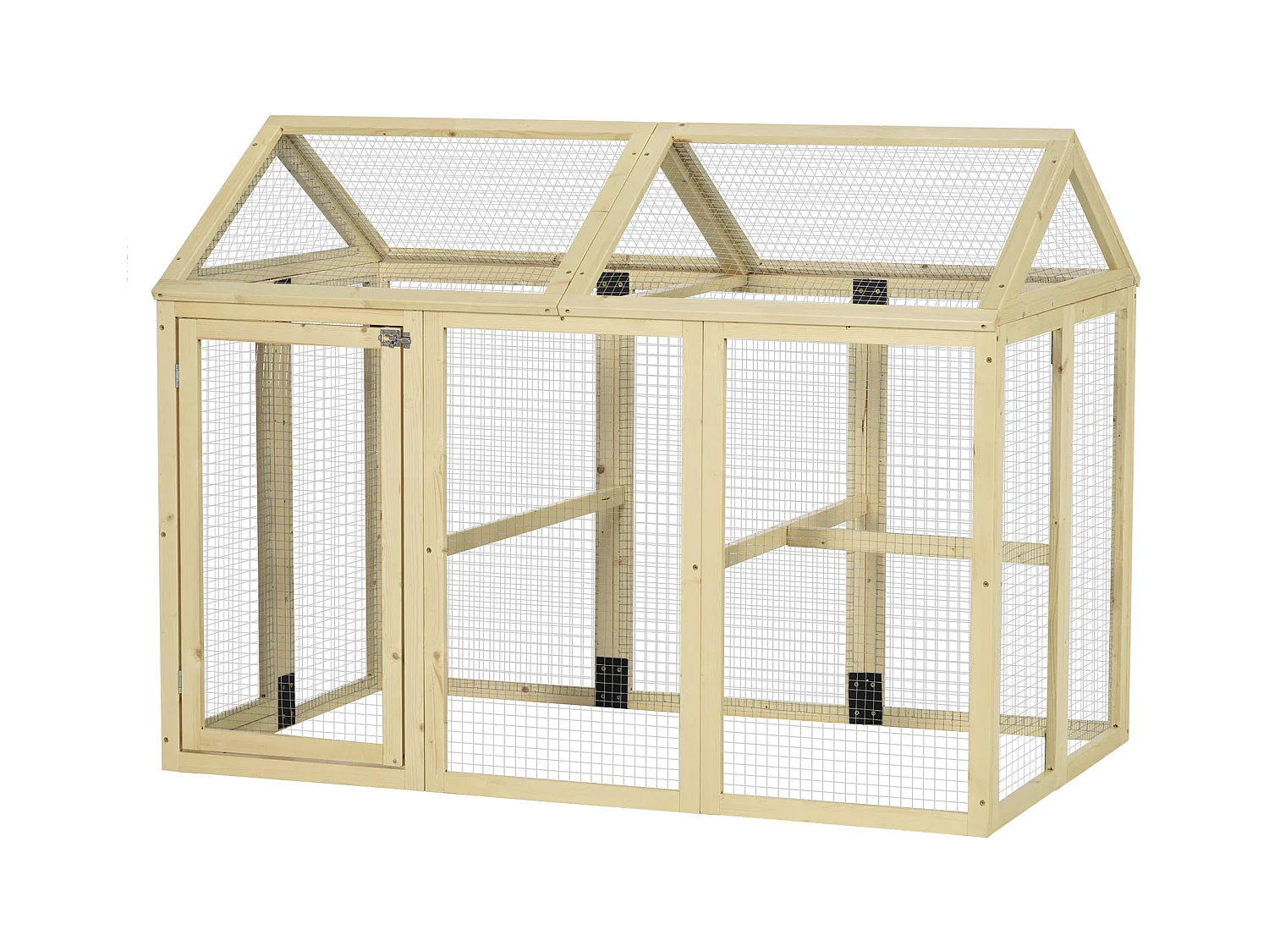 Enclos poulailler chenil 1,23 m² - parc grillagé dim 140L x 88,5l x 106H cm - 2 portes verrouillables - bois sapin