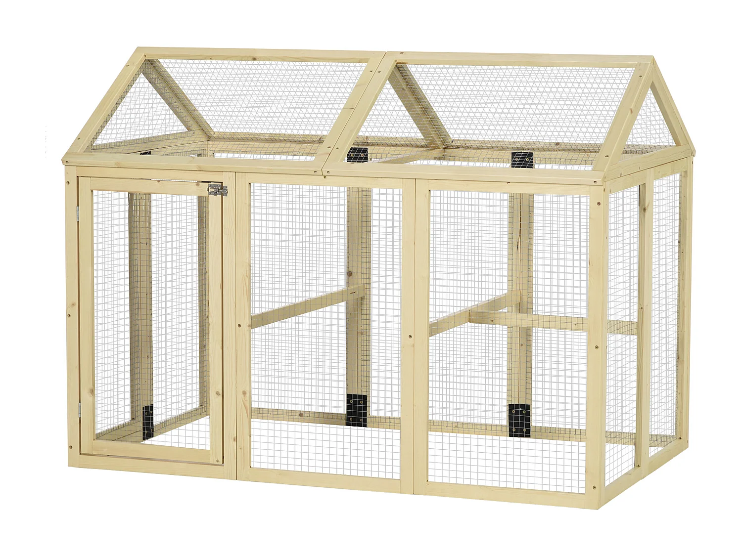 Enclos poulailler chenil 1,23 m² - parc grillagé dim 140L x 88,5l x 106H cm - 2 portes verrouillables - bois sapin