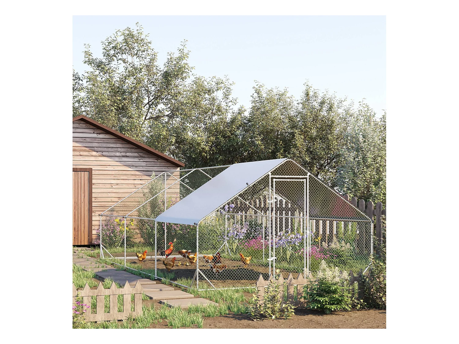 Enclos poulailler chenil 18 m² - parc grillagé dim. 6L x 3l x 2H m - espace couvert - acier galvanisé