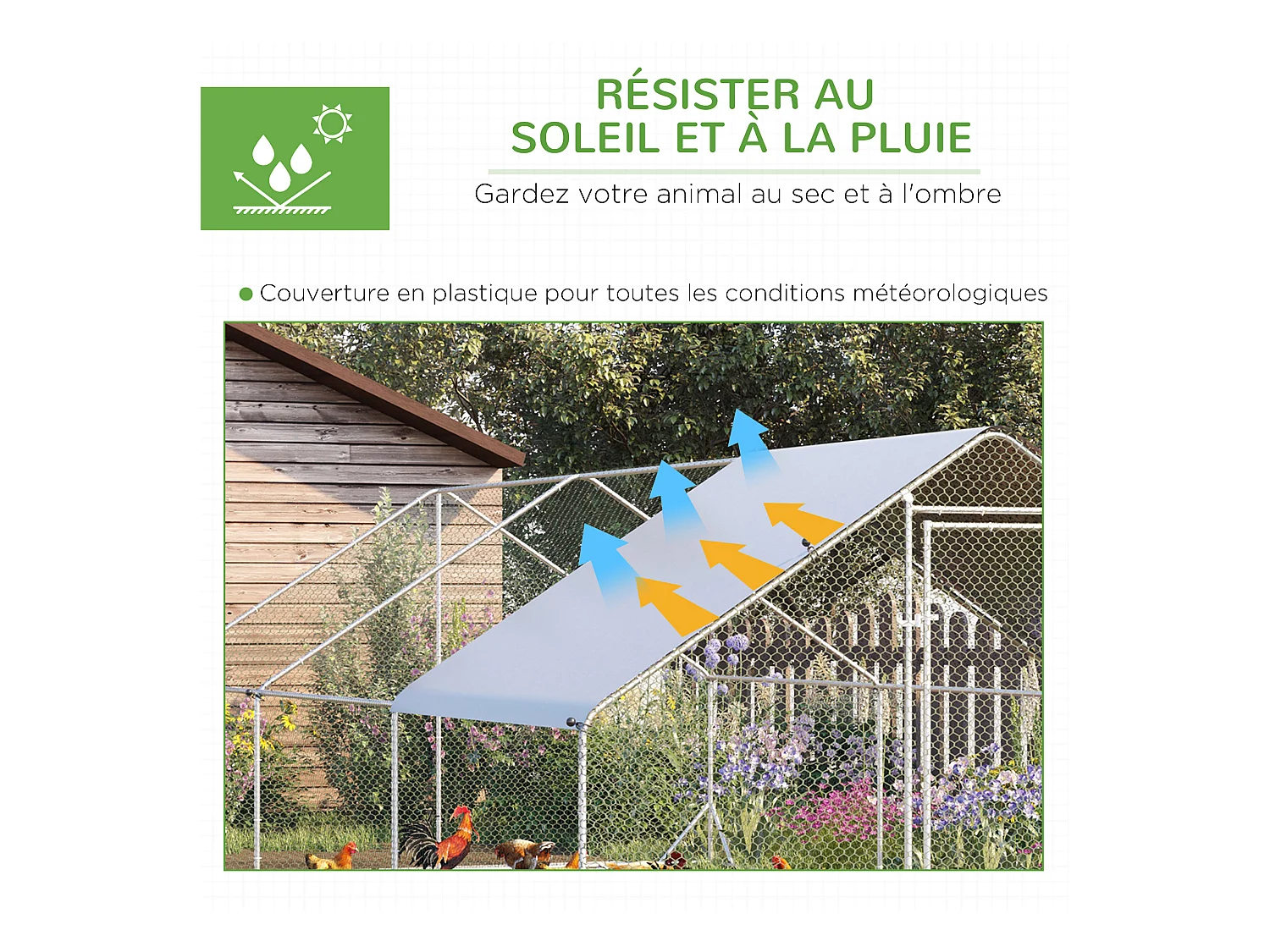 Enclos poulailler chenil 18 m² - parc grillagé dim. 6L x 3l x 2H m - espace couvert - acier galvanisé