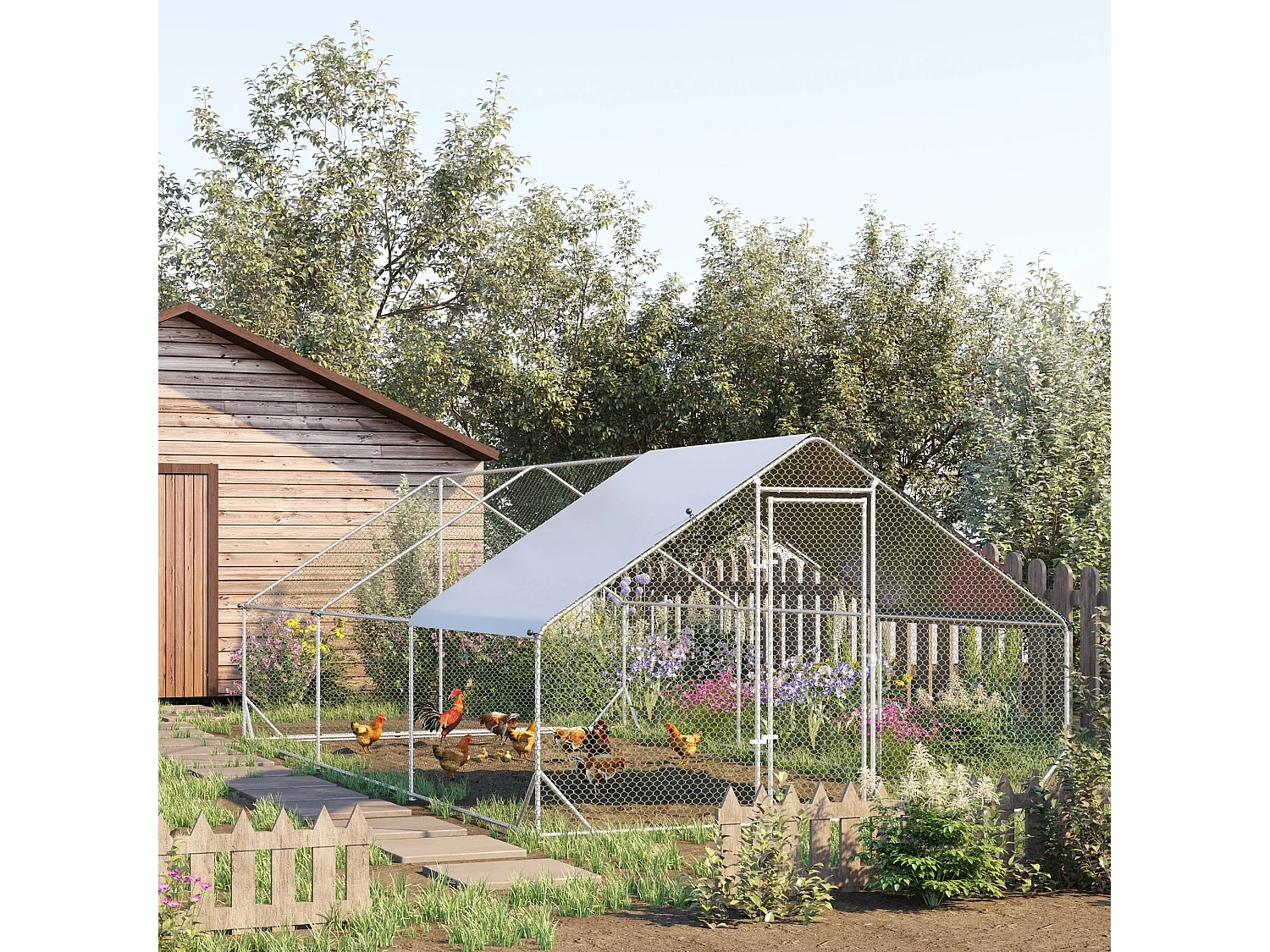 Enclos poulailler chenil 18 m² - parc grillagé dim. 6L x 3l x 2H m - espace couvert - acier galvanisé