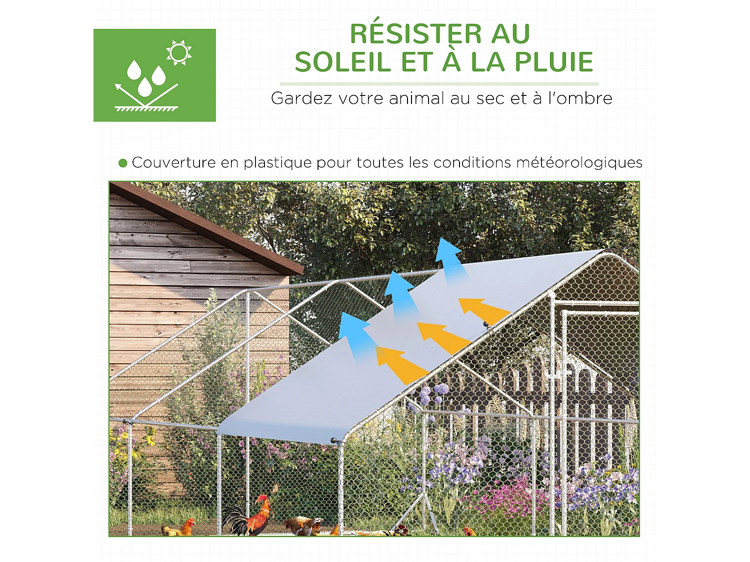 Enclos poulailler chenil 18 m² - parc grillagé dim. 6L x 3l x 2H m - espace couvert - acier galvanisé