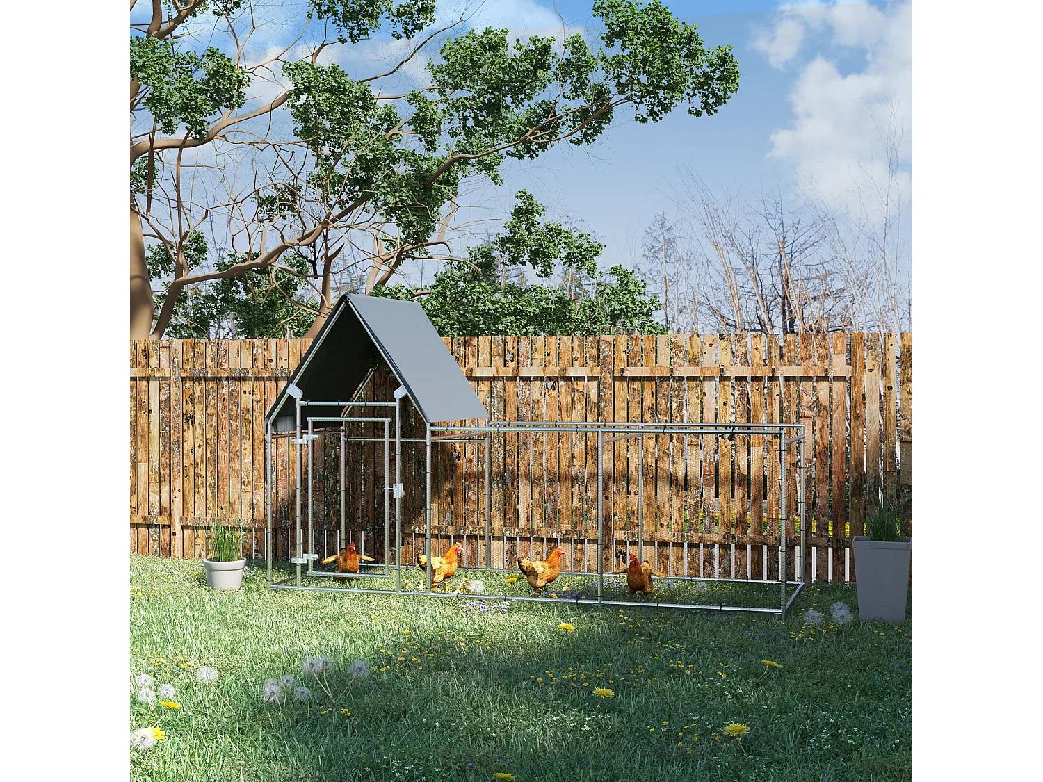 Enclos poulailler chenil 3,23 m² - parc grillagé dim 3,02L x 1,07l x 1,72H m - espace couvert - acier galvanisé