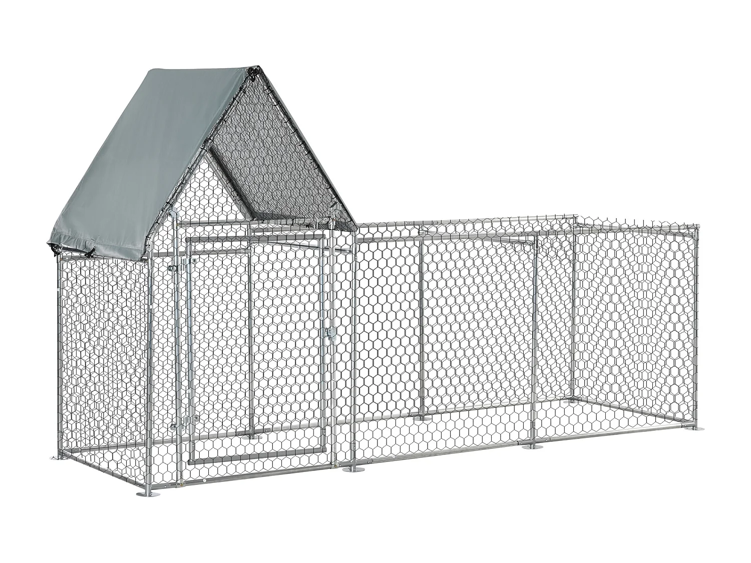 Enclos poulailler chenil 3,23 m² - parc grillagé dim 3,02L x 1,07l x 1,72H m - espace couvert - acier galvanisé