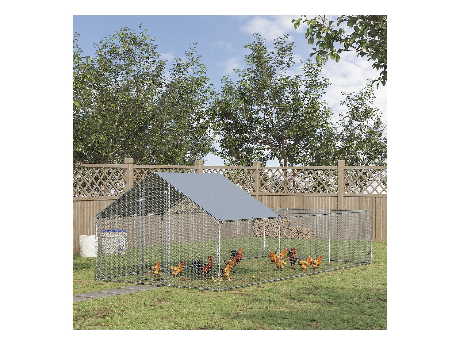 Enclos poulailler chenil 18 m² - parc grillagé dim 6L x 3l x 1,95H m - espace couvert - acier galvanisé