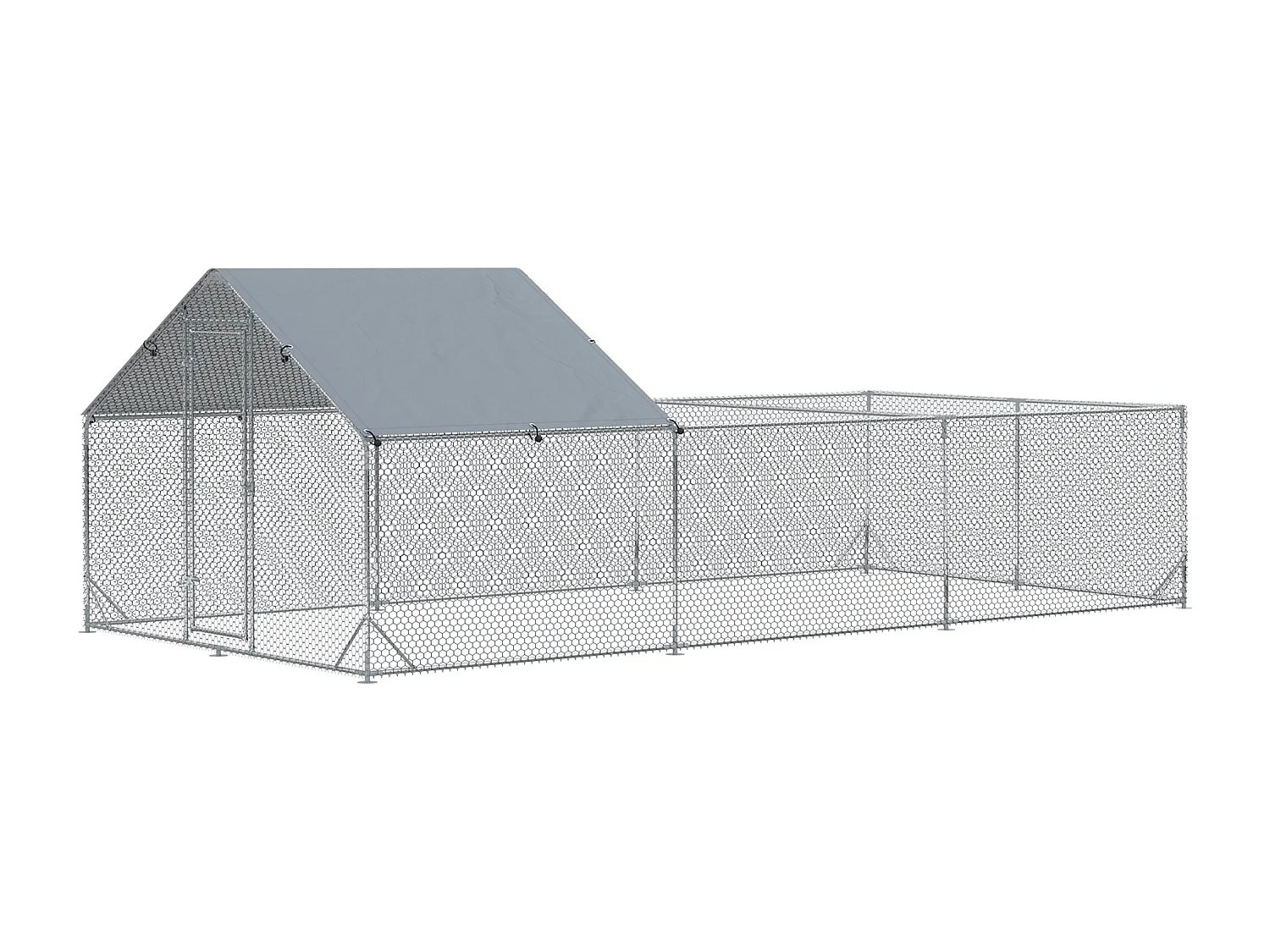 Enclos poulailler chenil 18 m² - parc grillagé dim 6L x 3l x 1,95H m - espace couvert - acier galvanisé