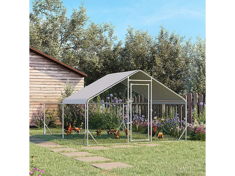 Enclos poulailler chenil 12 m² - parc grillagé dim 4L x 3l x 1,95H m - espace couvert - acier galvanisé