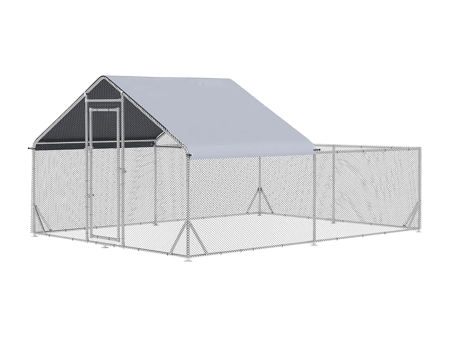 Enclos poulailler chenil 12 m² - parc grillagé dim 4L x 3l x 1,95H m - espace couvert - acier galvanisé