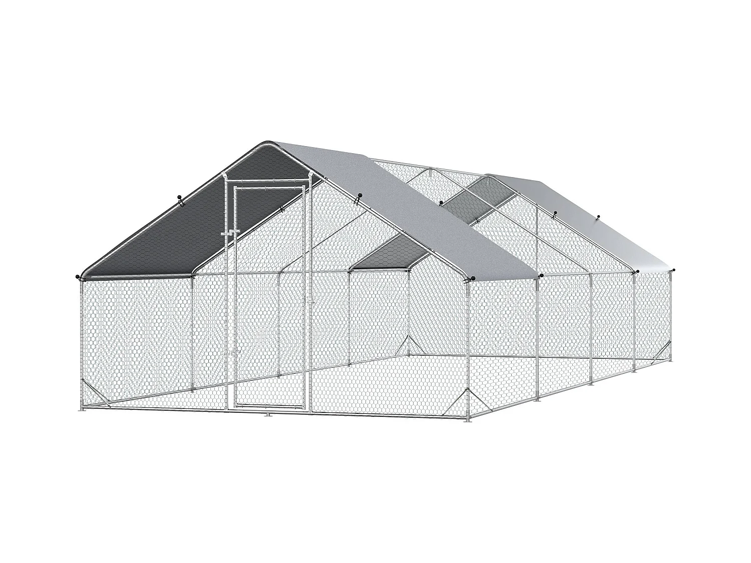 Enclos poulailler chenil 24 m² - parc grillagé dim. 8L x 3l x 2H m - double espace couvert - acier galvanisé