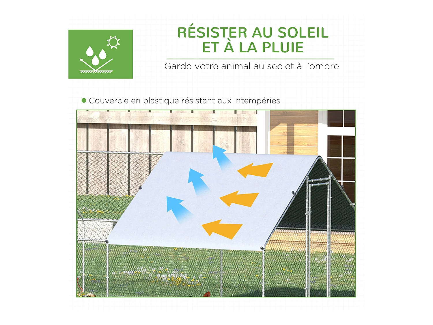 Enclos poulailler chenil 24 m² - parc grillagé dim. 8L x 3l x 2H m - double espace couvert - acier galvanisé