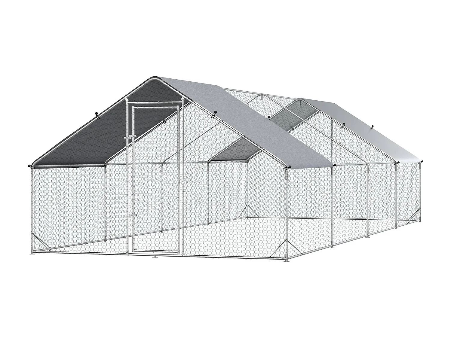 Enclos poulailler chenil 24 m² - parc grillagé dim. 8L x 3l x 2H m - double espace couvert - acier galvanisé