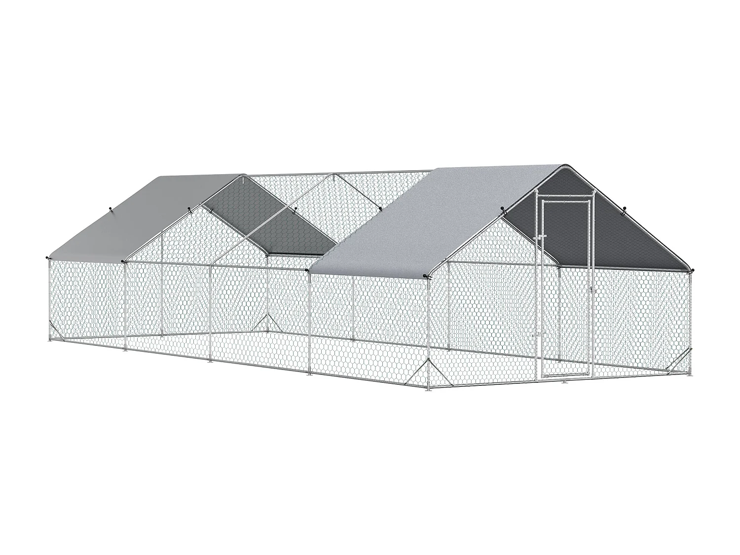 Enclos poulailler chenil 24 m² - parc grillagé dim. 8L x 3l x 2H m - double espace couvert - acier galvanisé