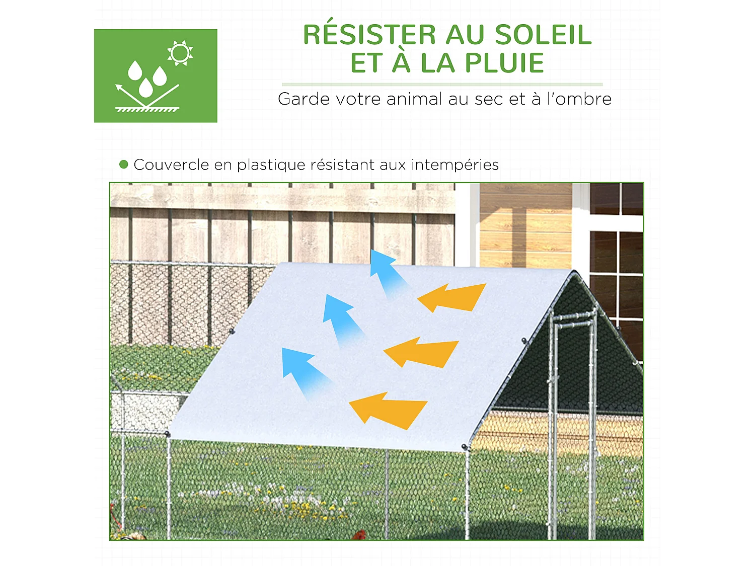 Enclos poulailler chenil 24 m² - parc grillagé dim. 8L x 3l x 2H m - double espace couvert - acier galvanisé