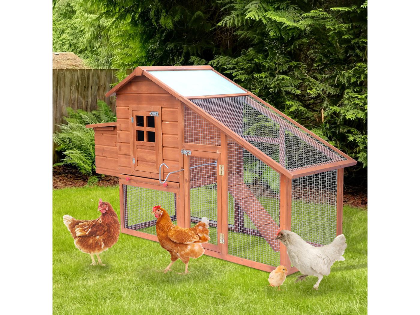 Poulailler cottage cage à poules sur pied dim. 190L x 66l x 116H cm multiéquipement bois massif