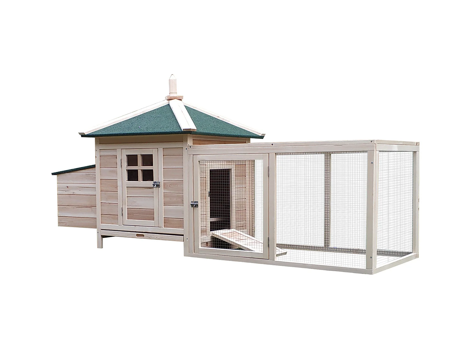 Poulailler cottage multi-équipement perchoir rampe pondoir enclos tiroir à déjection 196L x 76l x 97H cm bois massif pin