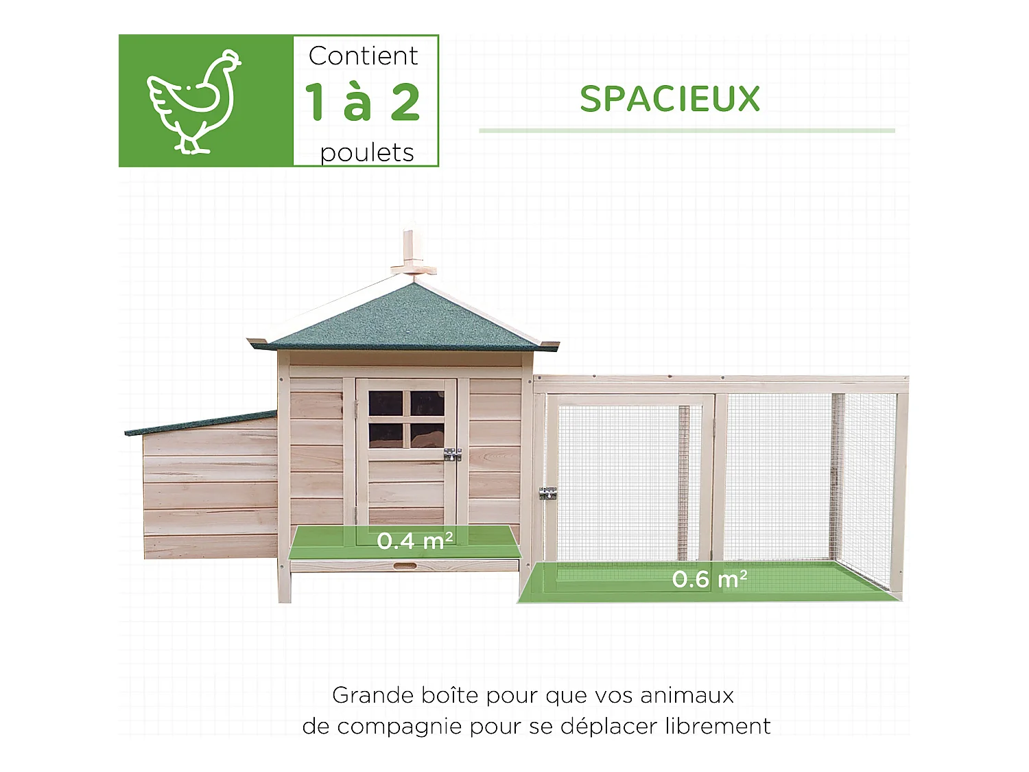 Poulailler cottage multi-équipement perchoir rampe pondoir enclos tiroir à déjection 196L x 76l x 97H cm bois massif pin