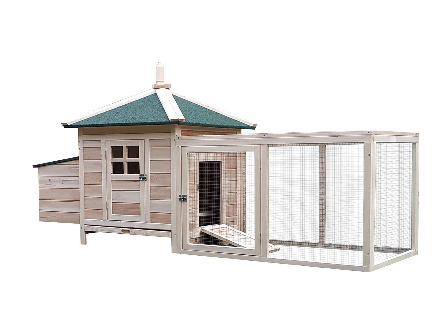 Poulailler cottage multi-équipement perchoir rampe pondoir enclos tiroir à déjection 196L x 76l x 97H cm bois massif pin