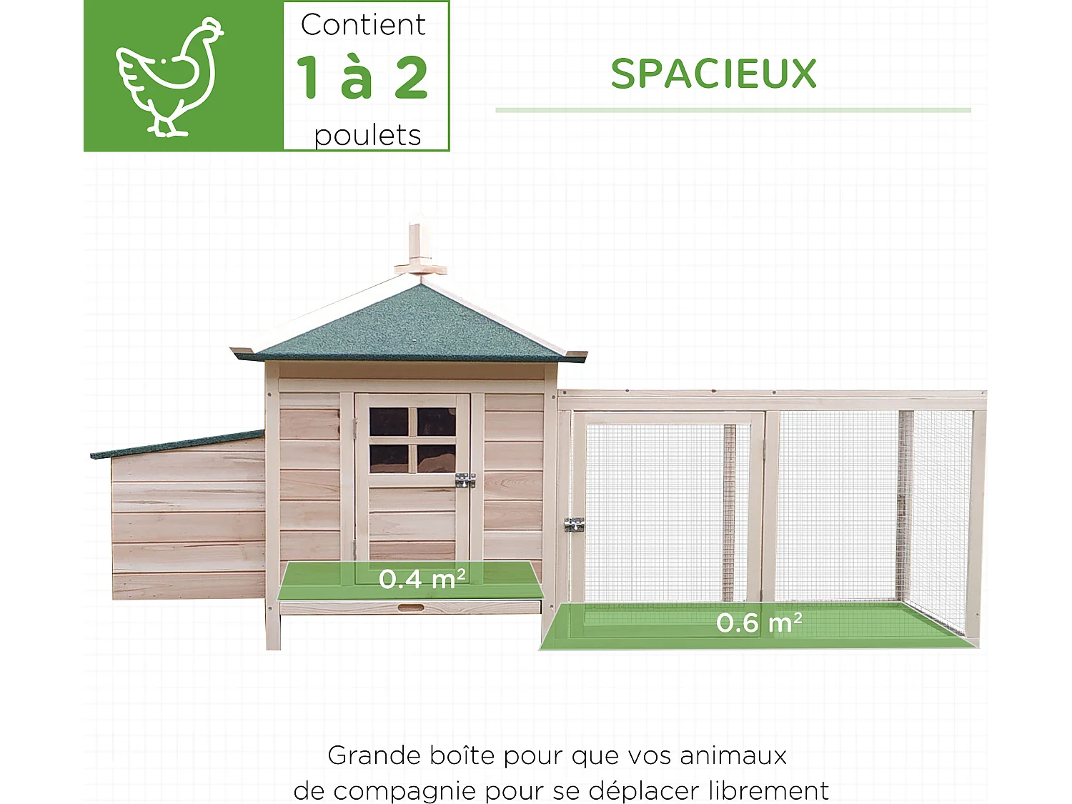 Poulailler cottage multi-équipement perchoir rampe pondoir enclos tiroir à déjection 196L x 76l x 97H cm bois massif pin