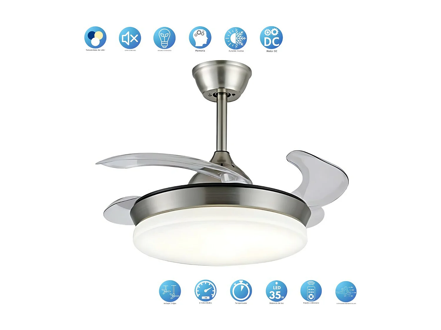 Ventilateur DC ISABELLA S nickel APP connectivité led mémoire couleur AkunaDecor