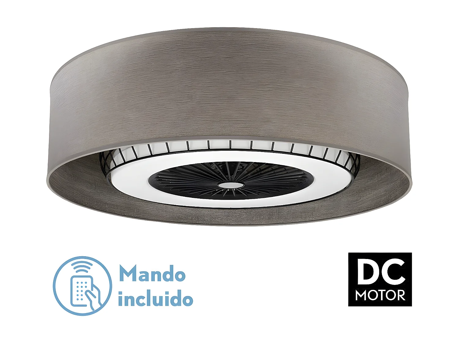 Ventilateur DC TANIA gris LED avec déclencheur Fabrilamp