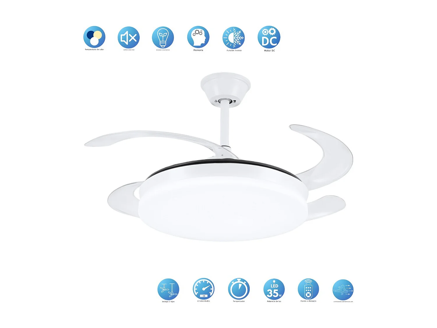 Ventilateur DC ISABELLA S connectivité blanche APP led mémoire couleur AkunaDecor