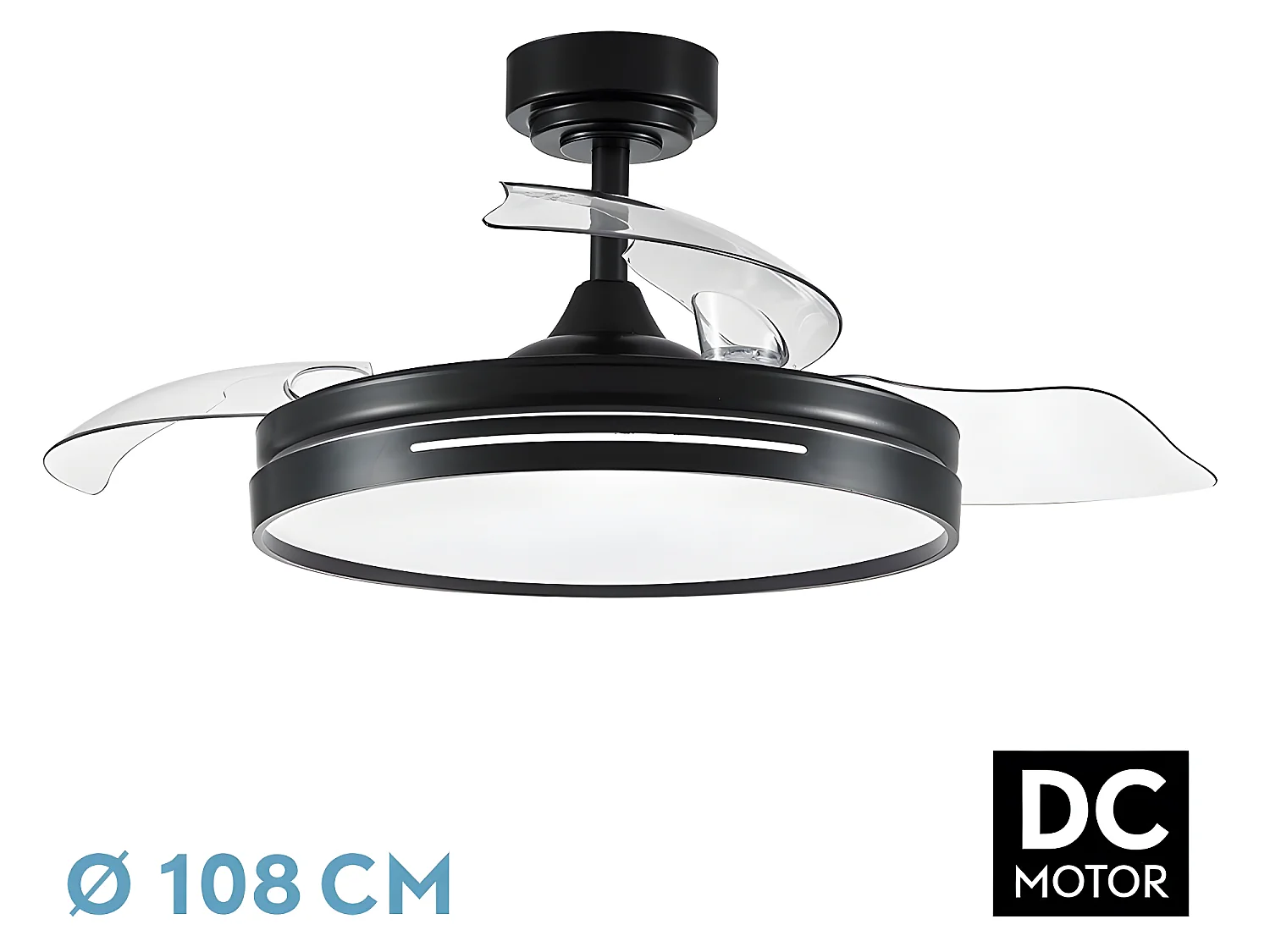 Ventilateur DC LED MICENAS L noir avec mémoire de couleur Fabrilamp