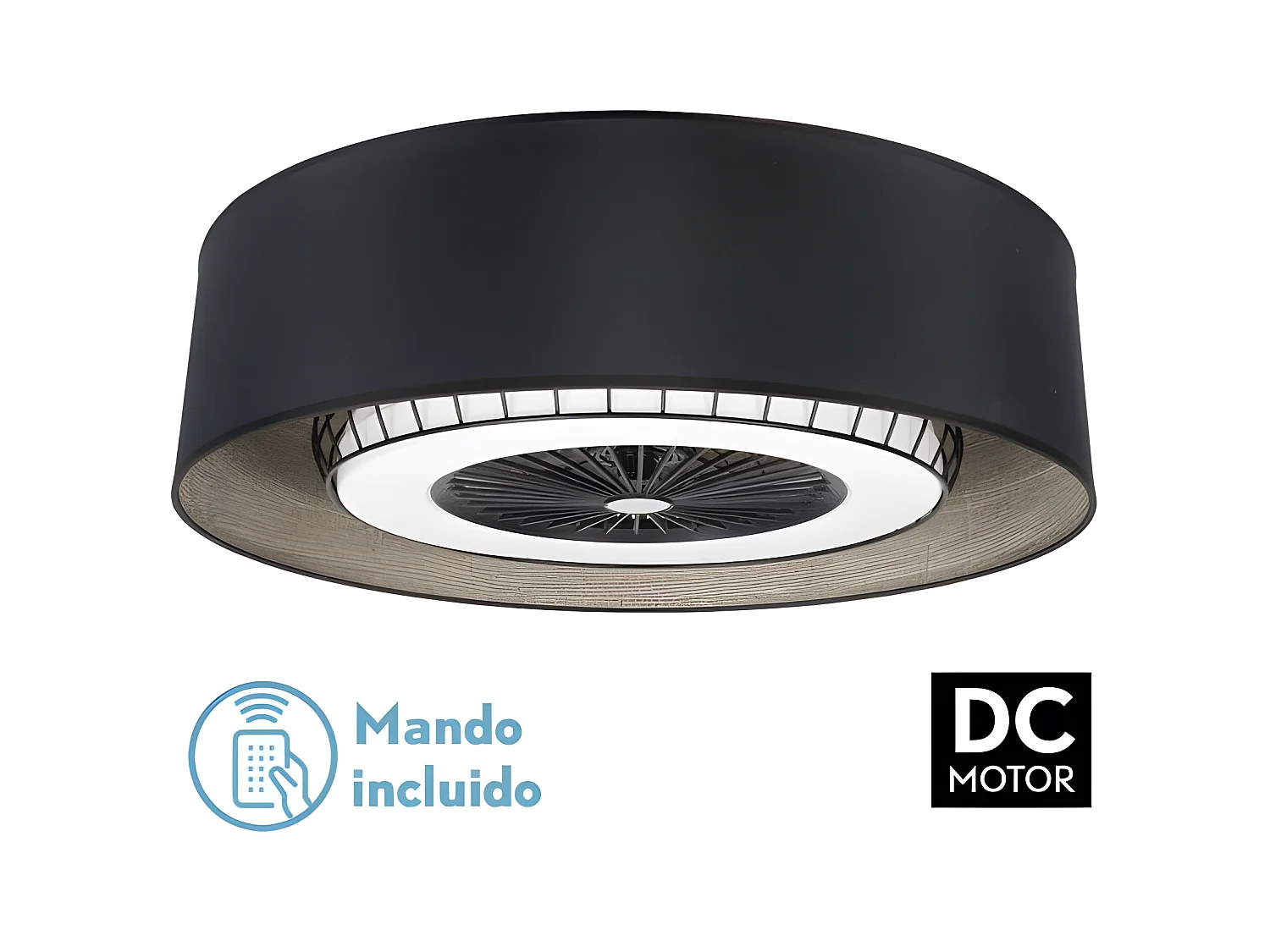 Ventilador Dc Tania Negro Madera Led Dimable Con Temporizador
