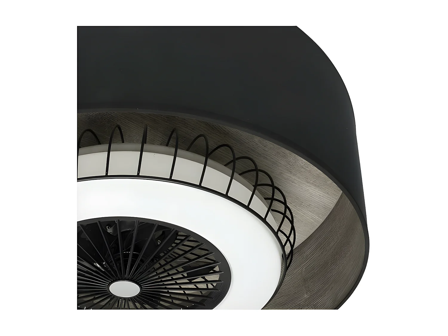 Ventilateur DC TANIA noir en bois LED avec déclencheur Fabrilamp