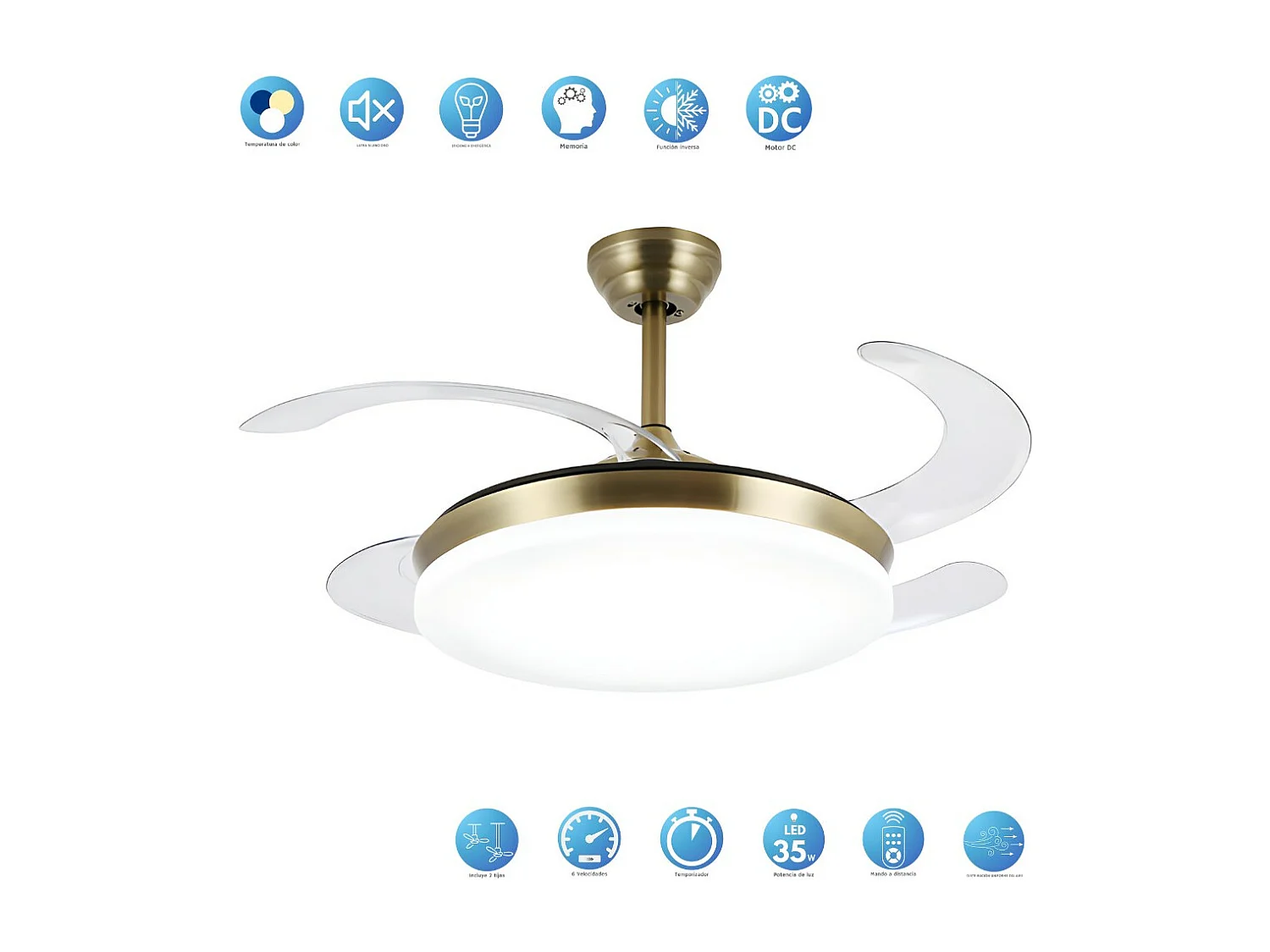 Ventilateur DC ISABELLA L cuir APP connectivité led mémoire couleur AkunaDecor