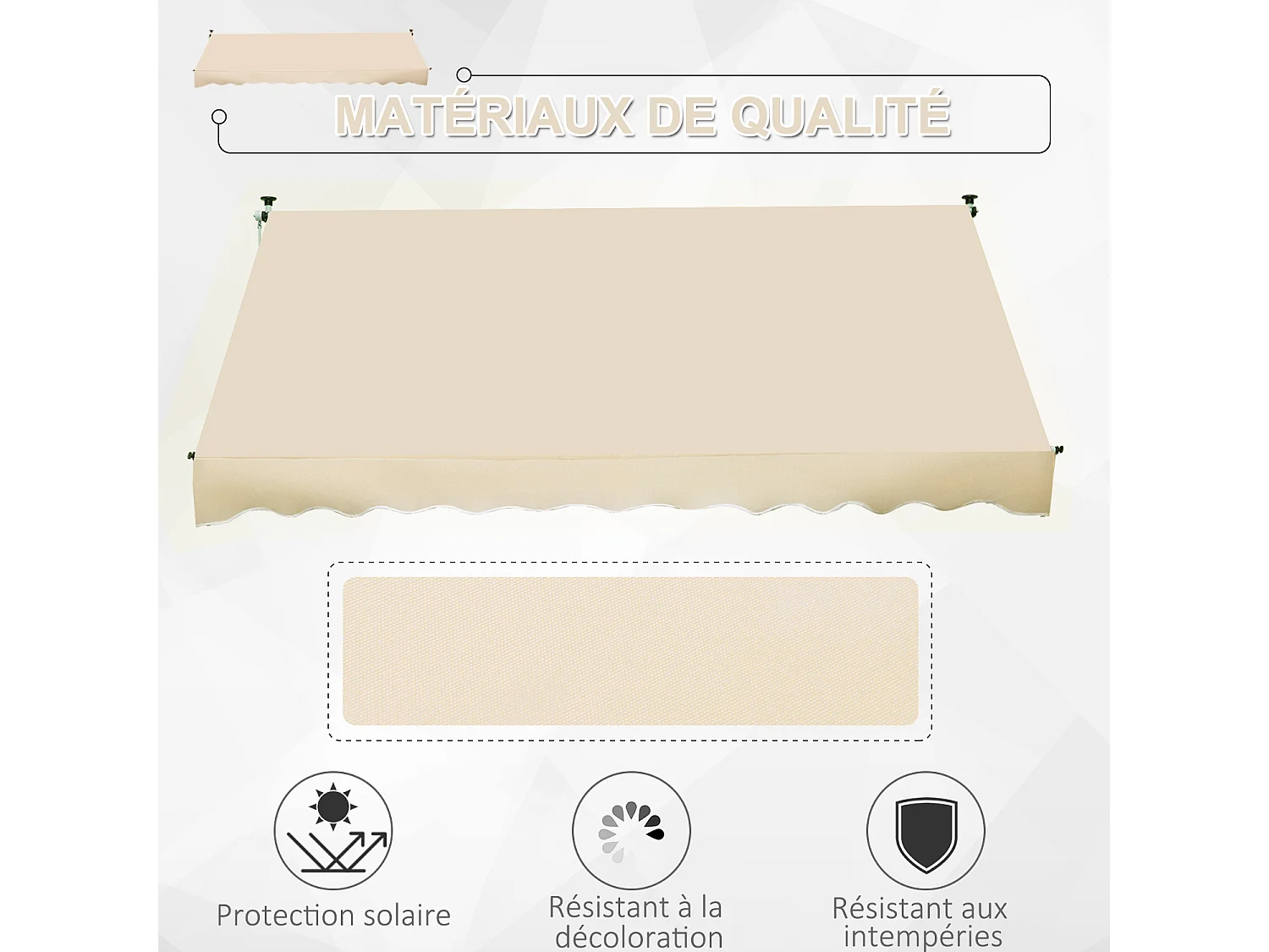 Store banne manuel rétractable 3L x 1,5l m inclinaison et hauteur réglable installation rapide métal alu polyester anti-UV beige