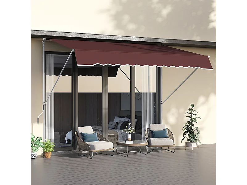 Store banne manuel rétractable 3L x 1,5l m inclinaison et hauteur réglable installation rapide métal alu polyester anti-UV bordeaux