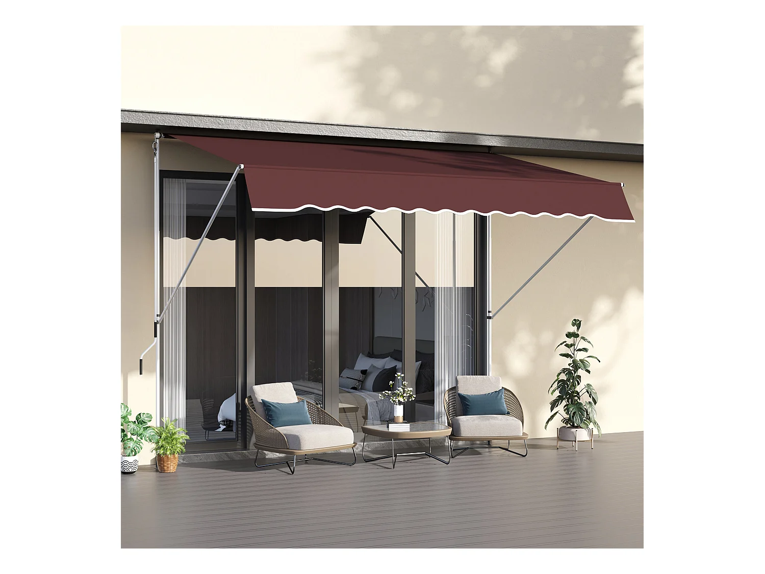 Store banne manuel rétractable 3L x 1,5l m inclinaison et hauteur réglable installation rapide métal alu polyester anti-UV bordeaux