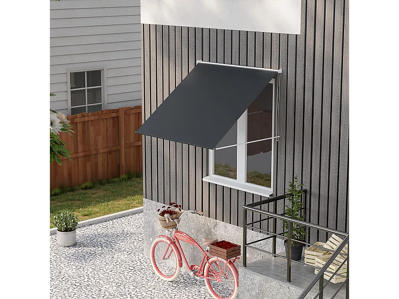 Store banne manuel inclinaison réglable acier alu. dim. 150L x 120l (avancée) cm polyester imperméabilisé anti-UV gris