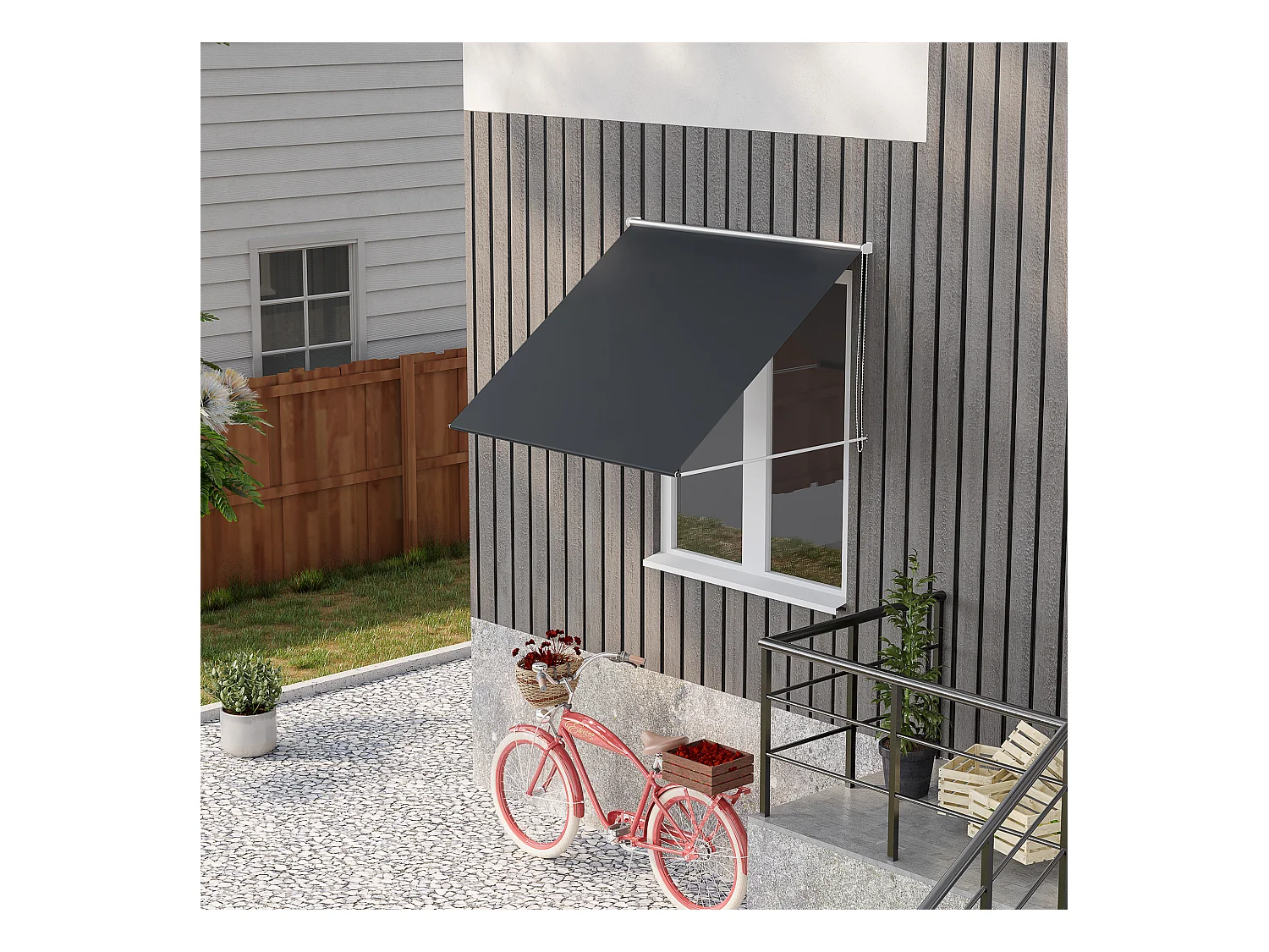 Store banne manuel inclinaison réglable acier alu. dim. 150L x 120l (avancée) cm polyester imperméabilisé anti-UV gris