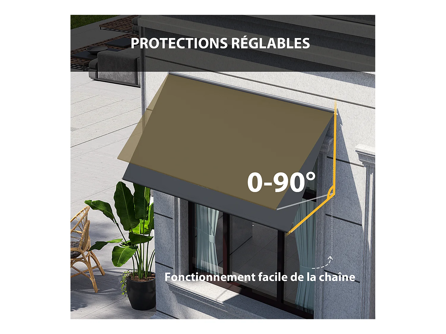 Store banne manuel inclinaison réglable acier alu. dim. 150L x 120l (avancée) cm polyester imperméabilisé anti-UV gris