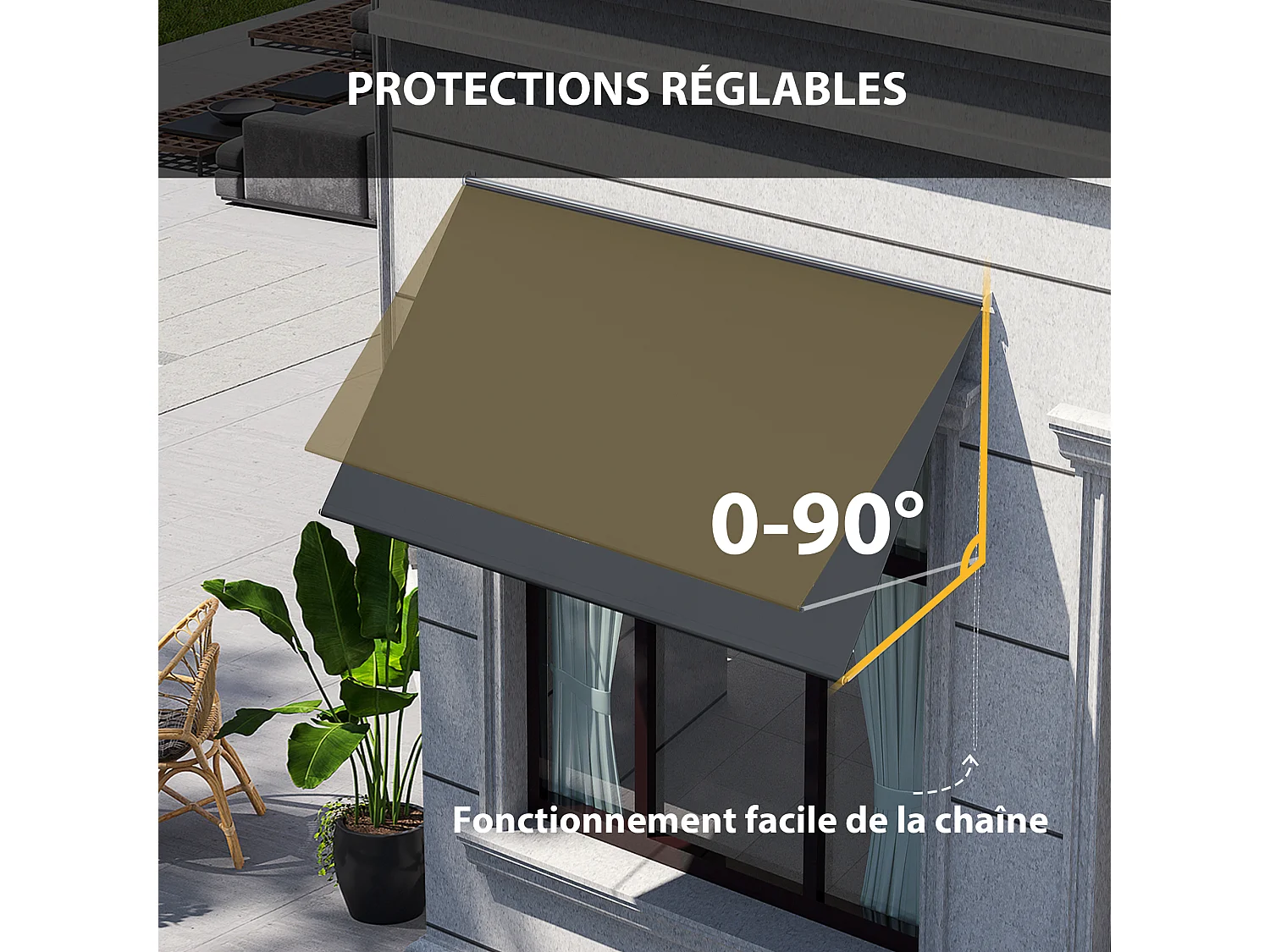 Store banne manuel inclinaison réglable acier alu. dim. 150L x 120l (avancée) cm polyester imperméabilisé anti-UV gris