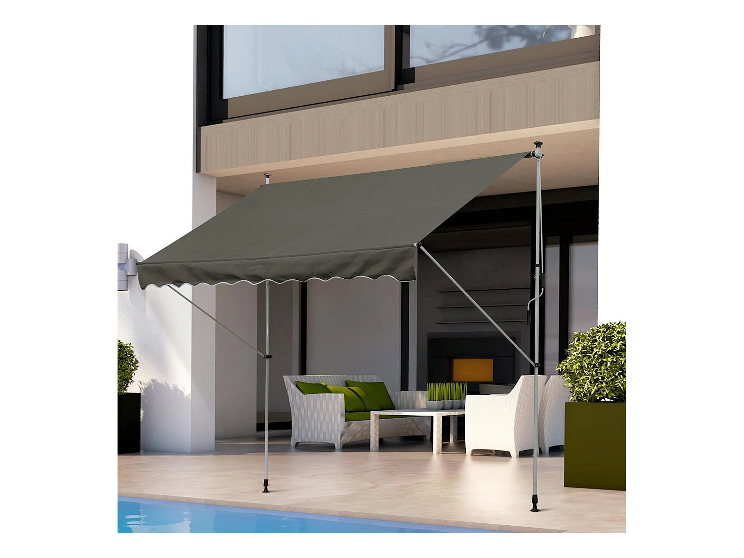 Store banne manuel rétractable 3L x 1,5l m inclinaison et hauteur réglable installation rapide métal alu polyester anti-UV gris